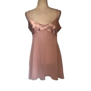 VICTORIA’s SECRET Satin Chemise Babydoll Gown Sz Large Baby Pink Sheer Layer New